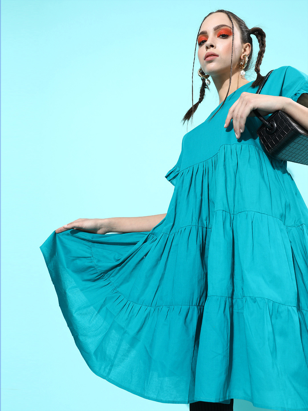 

Cation Women Stunning Blue Solid Tiered Dress