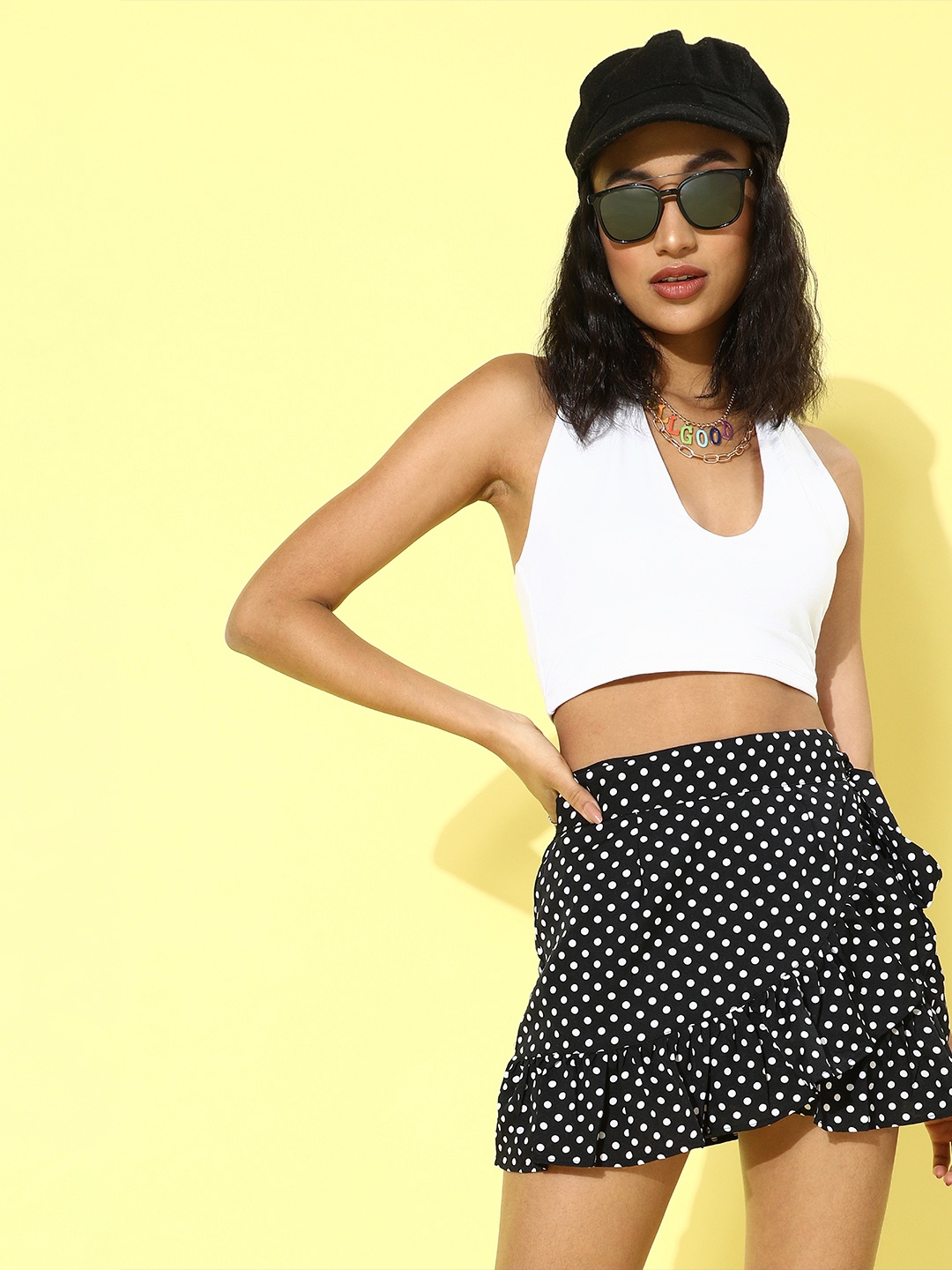 

Cation Women White Solid Polka Dotted Co-Ords