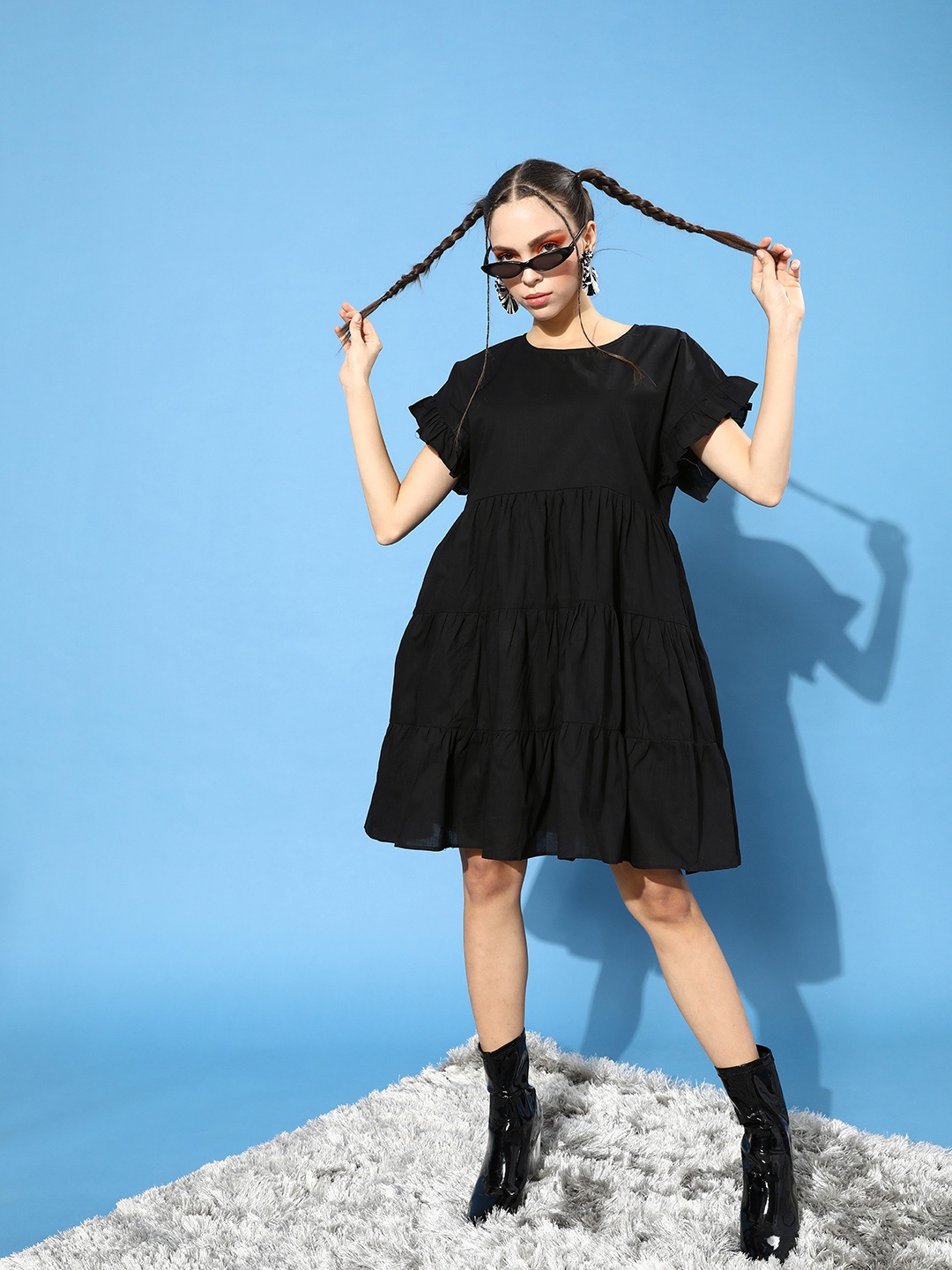 

Cation Women Black Solid Tiered Dress