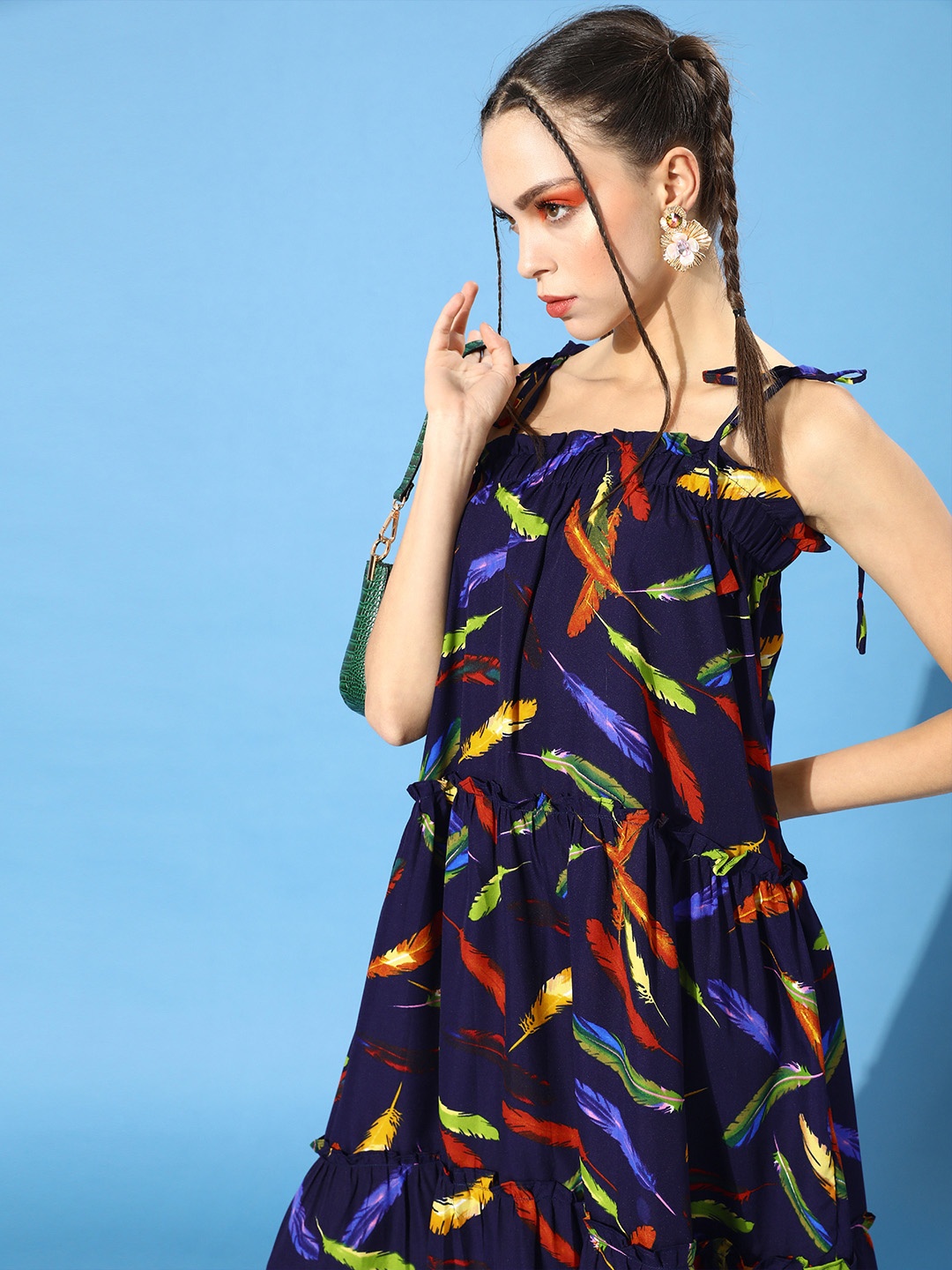 

Cation Women Deep Navy Blue Graphic Tiered Dress