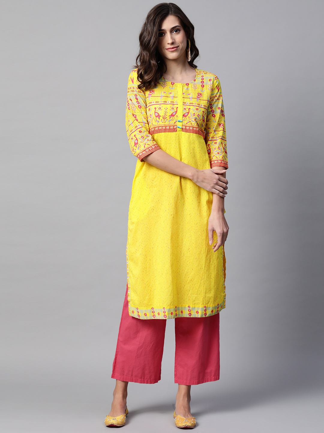 

Rangriti Women Yellow Printed Kurta