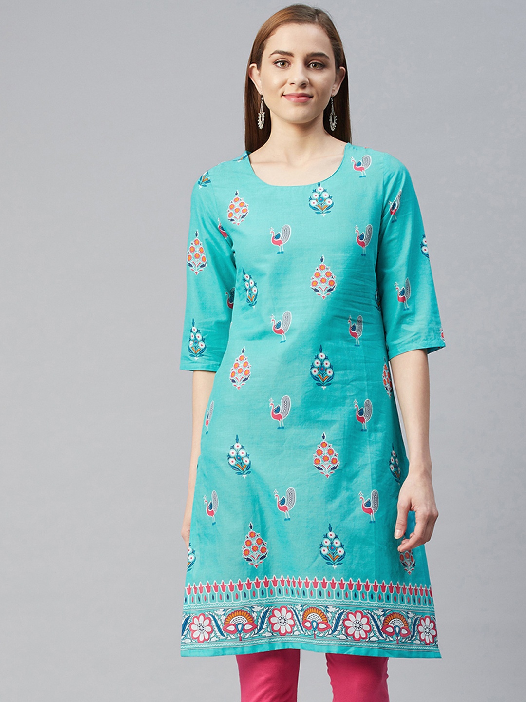 

Rangriti Women Green Ethnic Motifs Cotton Kurta
