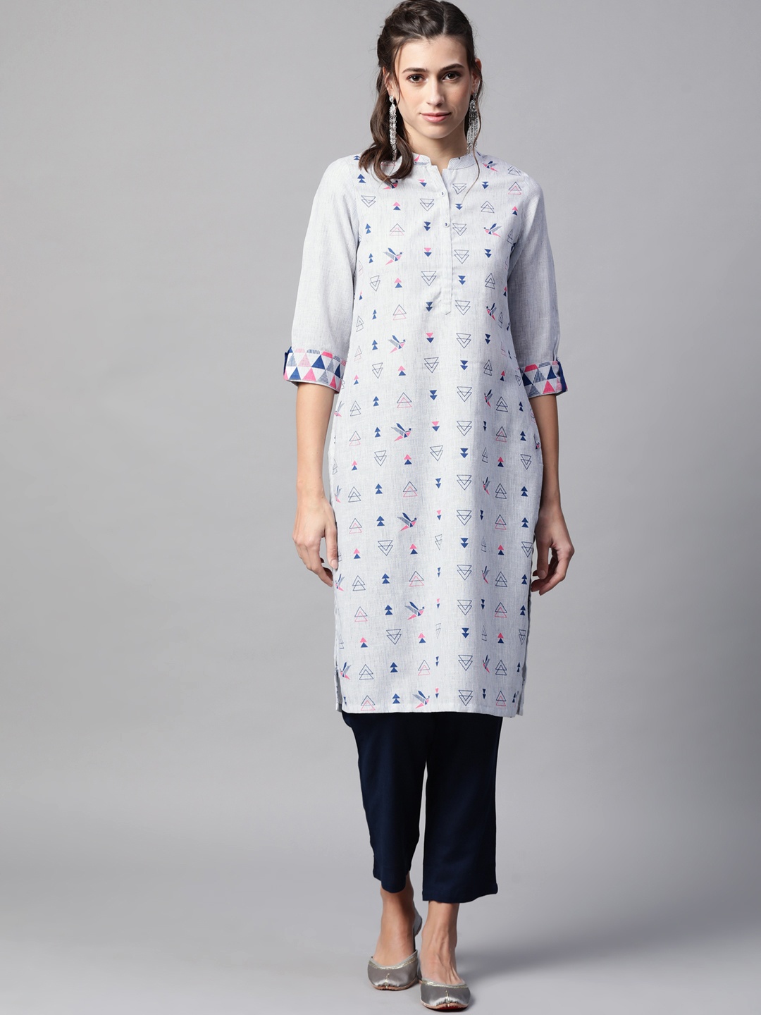 

Rangriti Women Blue & Off White Ethnic Motifs Printed Pastels Kurta