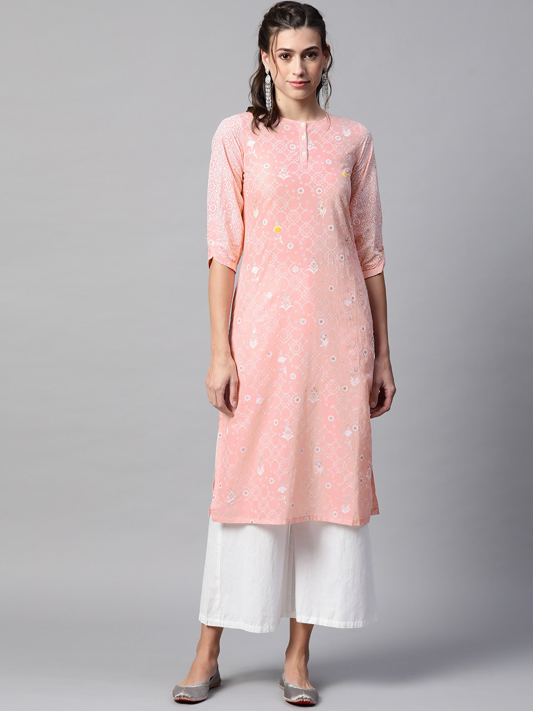 

Rangriti Women Pink Ethnic Motifs Printed Pastels Kurta