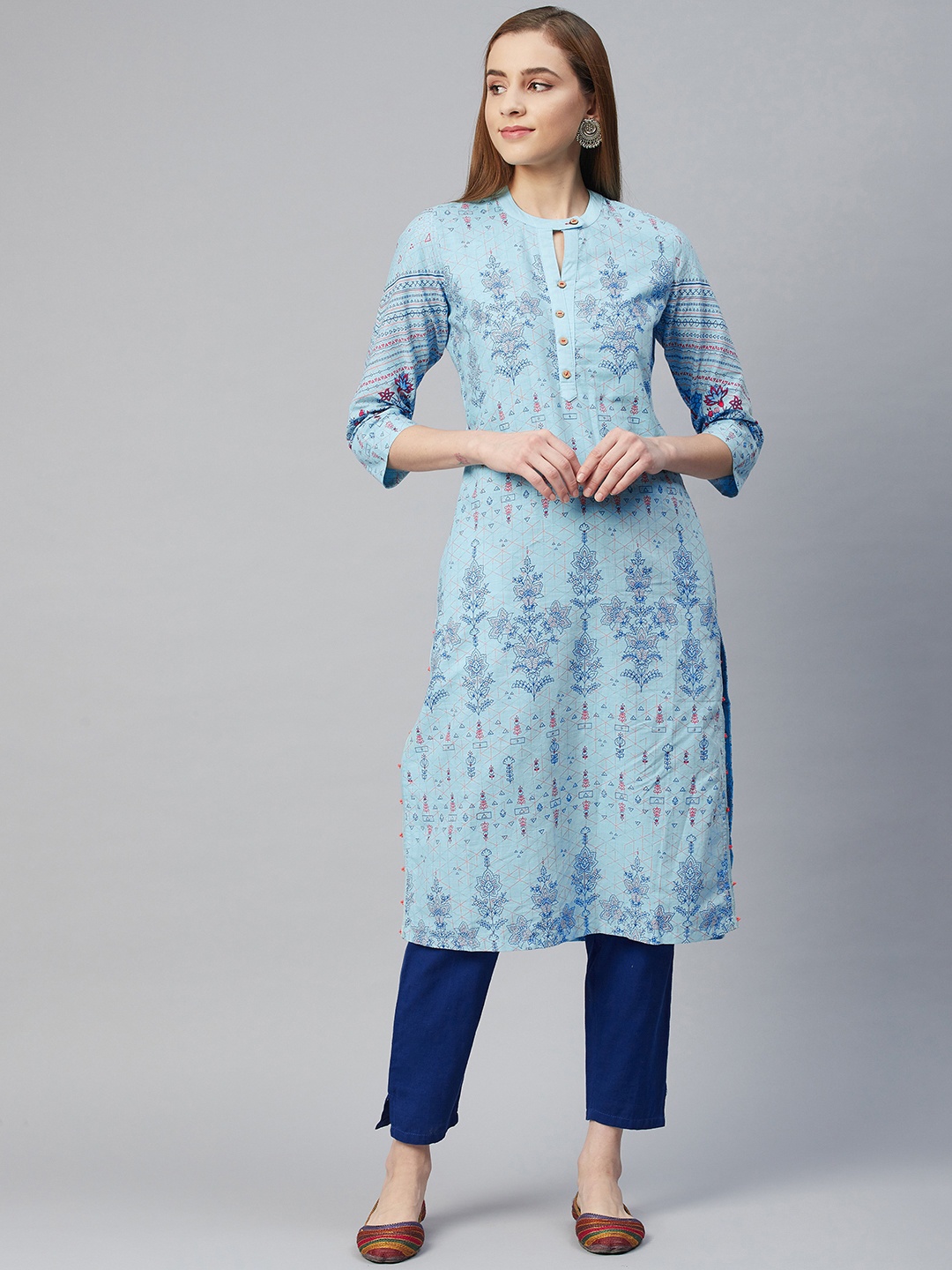 

Rangriti Women Blue Ethnic Motifs Cotton Kurta