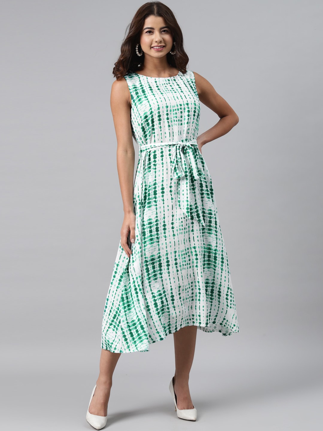 

Gerua By Libas Green White Tie and Dye A-Line Midi Dress