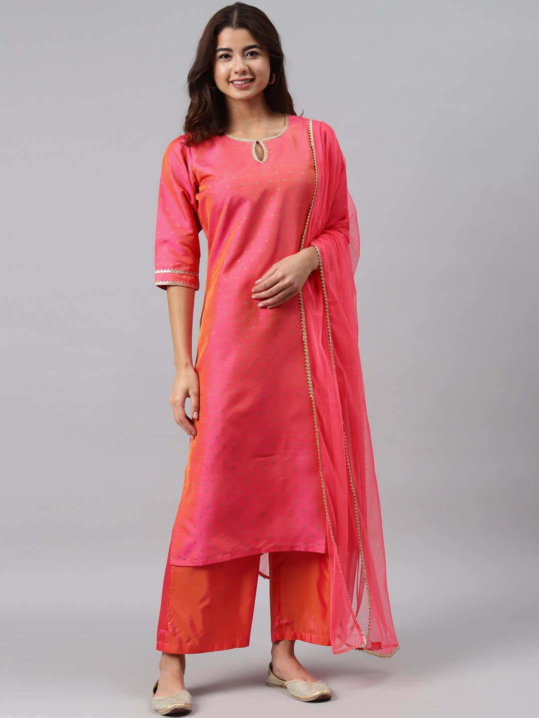 

Gerua By Libas Women Pink Printed Art Silk Regular Kurta With Palazzos Dupatta