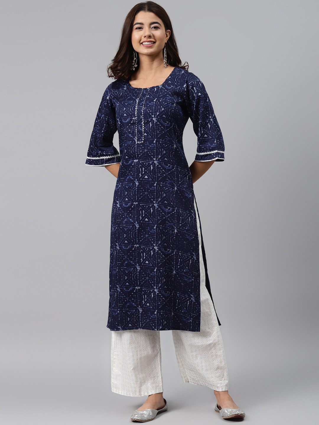 

Gerua By Libas Women Blue Printed Gotta Patti Cotton Kurta