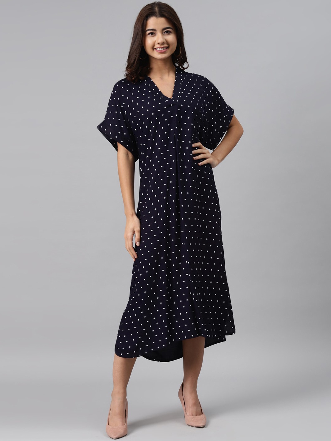 

Gerua By Libas Women Blue White Polka Dot Printed A-Line Midi Dress