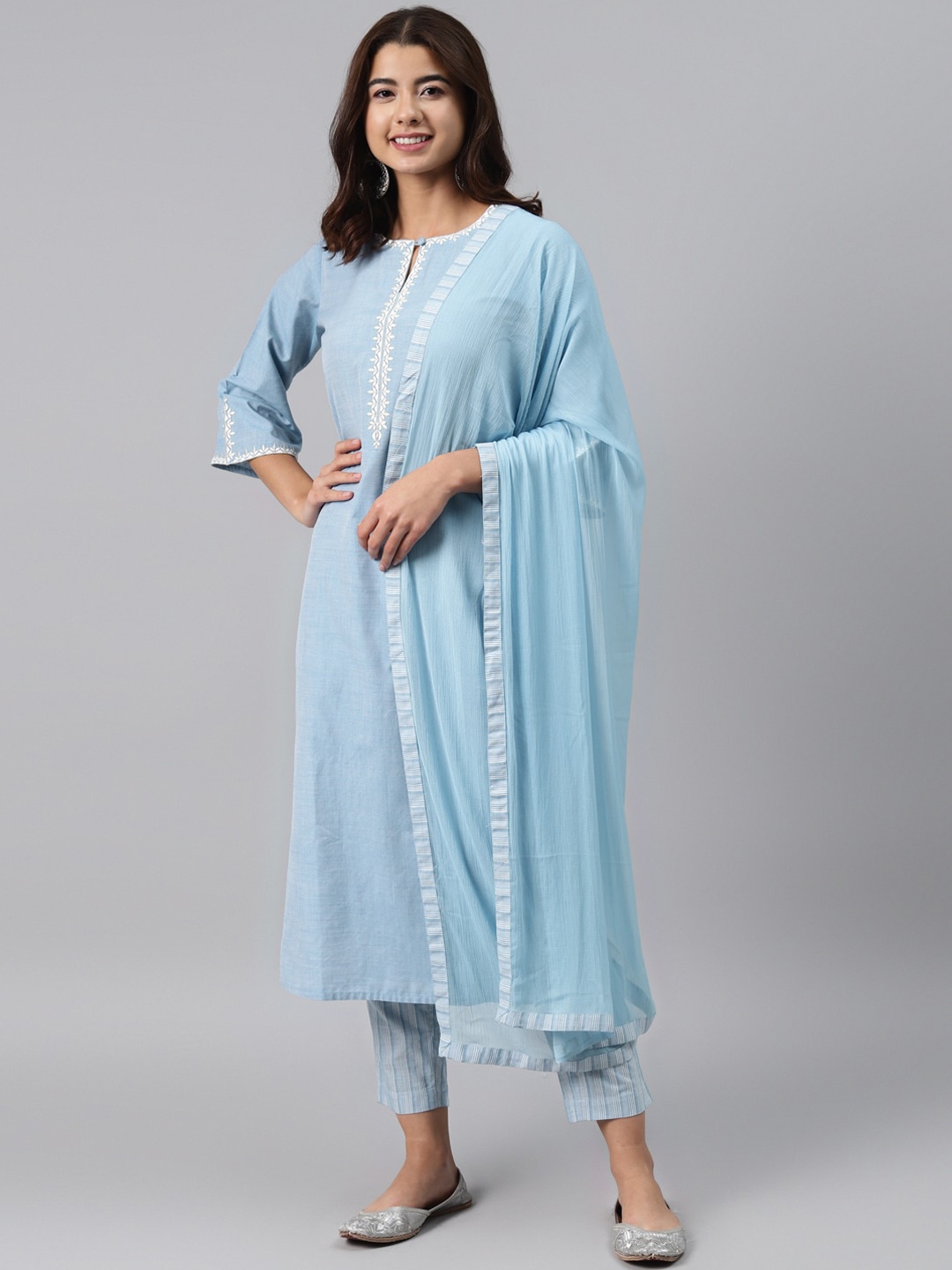 

GERUA Women Blue Regular Kurta With Trousers & With Dupatta