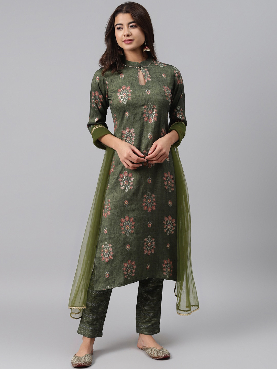 

Gerua By Libas Women Green Red Ethnic Motifs Printed Regular Kurta with Trousers Dupatta