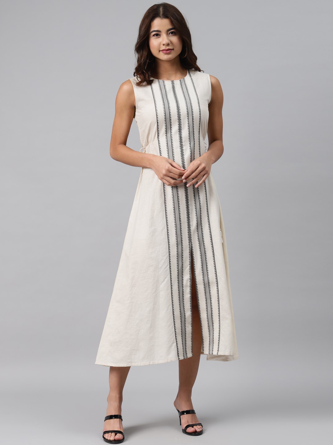 

Gerua By Libas Women Beige Striped A-Line Midi Dress