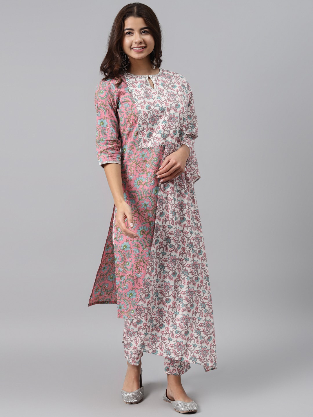 

Gerua By Libas Women Multicoloured Floral Printed Regular Pure Cotton Kurta with Trousers Dupatta, Multi