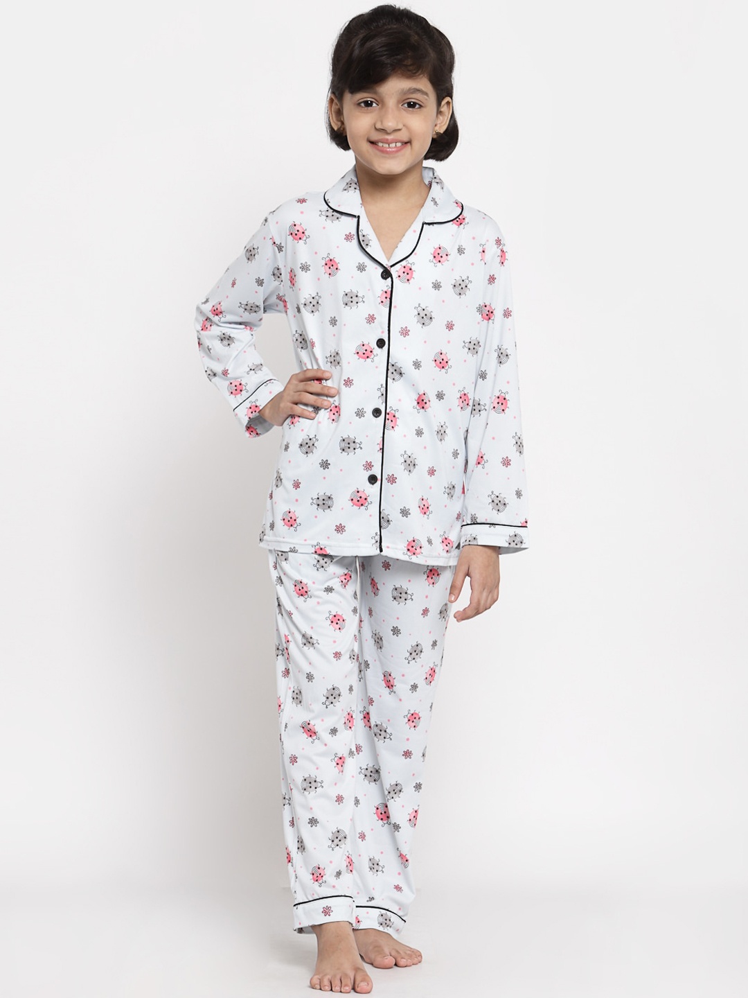 

MAXENCE Unisex Kids White & Pink Printed Night suit