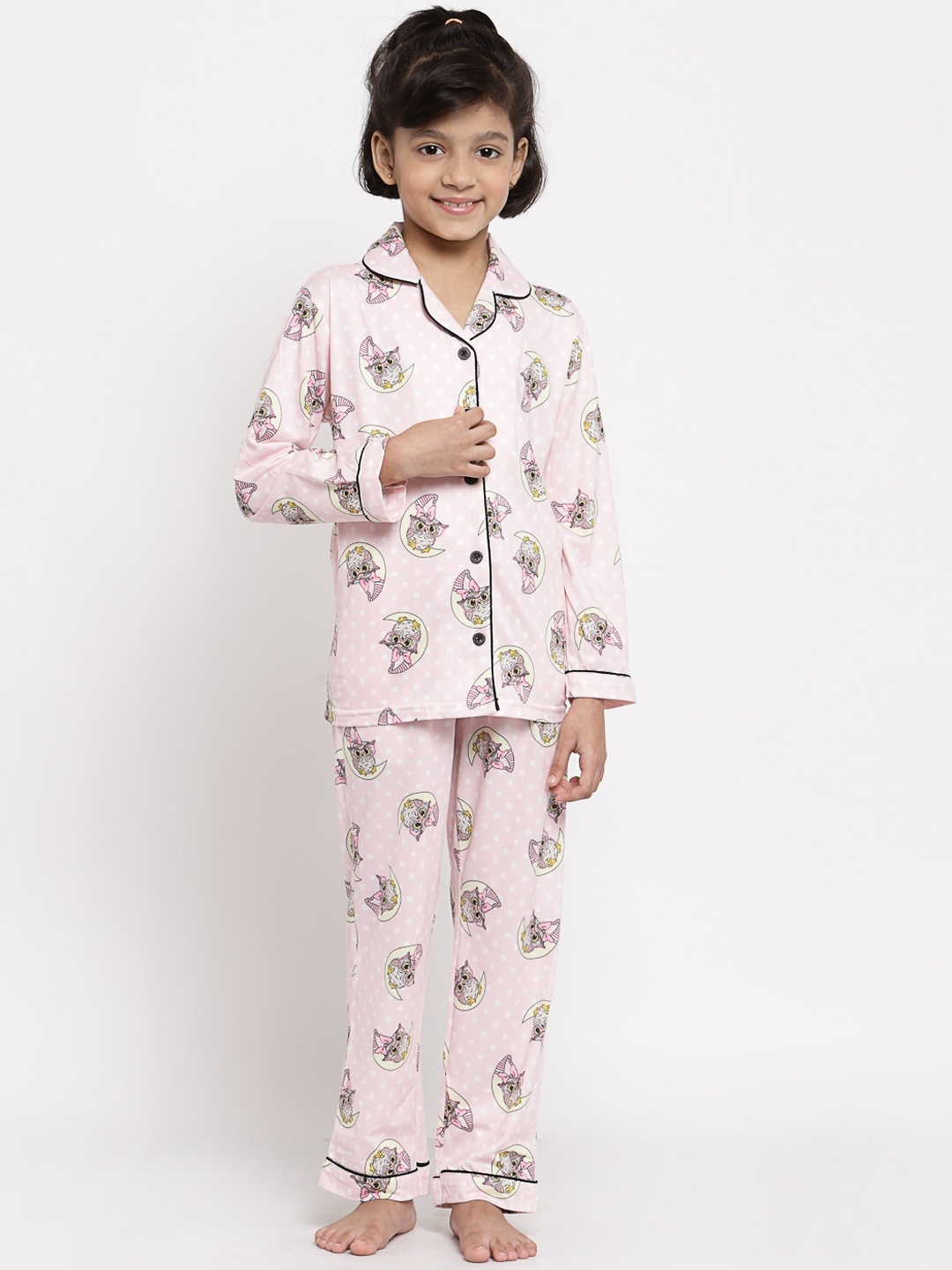 

MAXENCE Unisex Kids Pink & Beige Printed Night suit