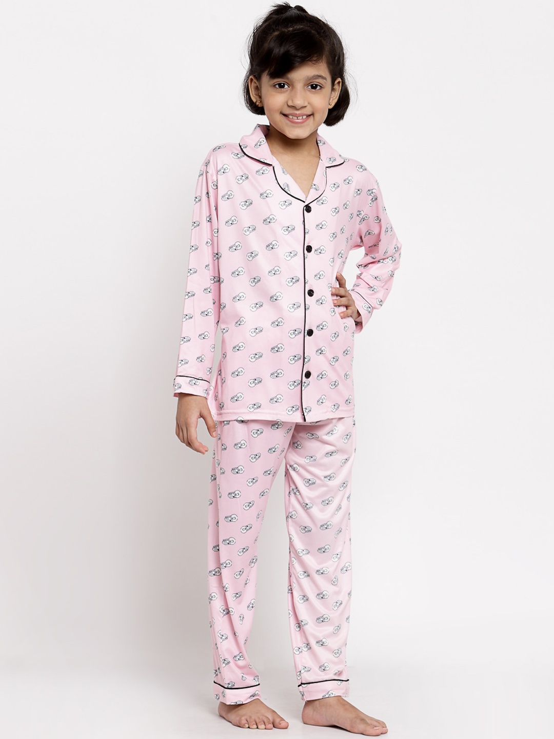 

MAXENCE Kids Pink & Grey Printed Night suit