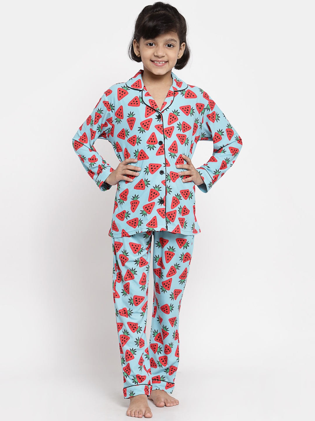

MAXENCE Unisex Kids Blue & Red Printed Night suit