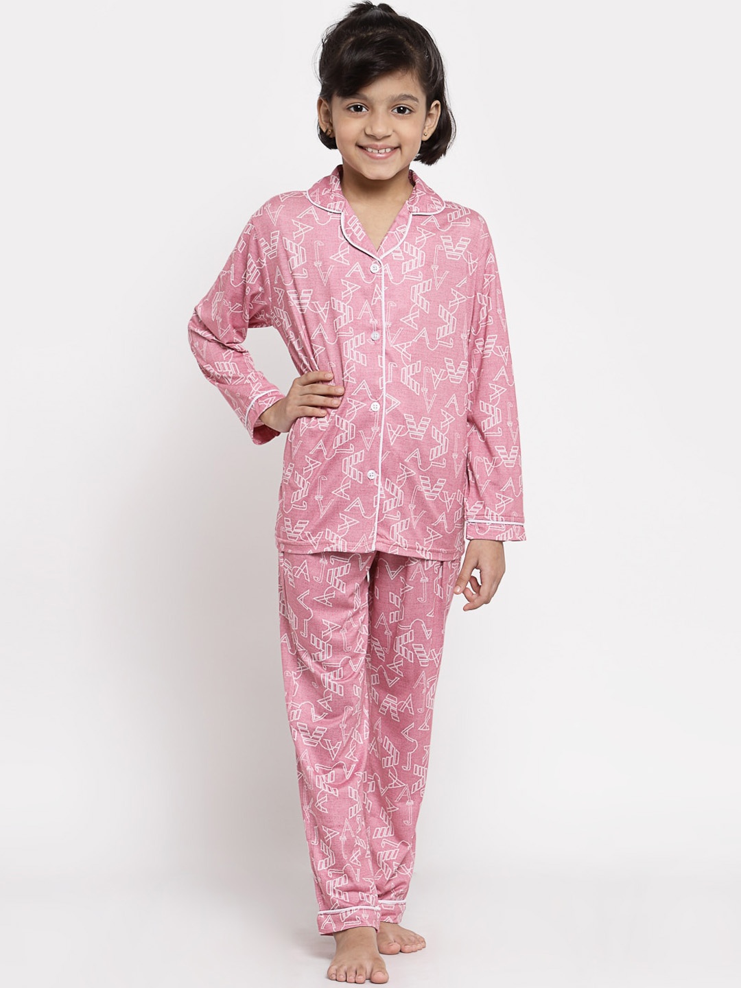 

MAXENCE Kids Pink Typography Printed Night Suit