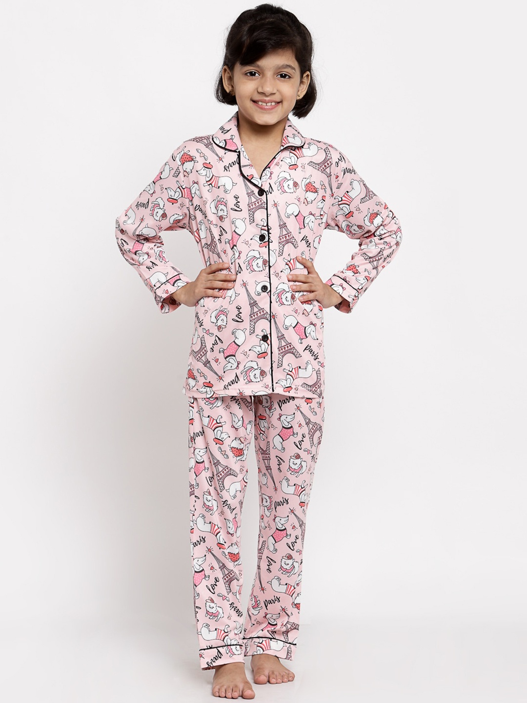 

MAXENCE Unisex Kids Pink & White Printed Night suit