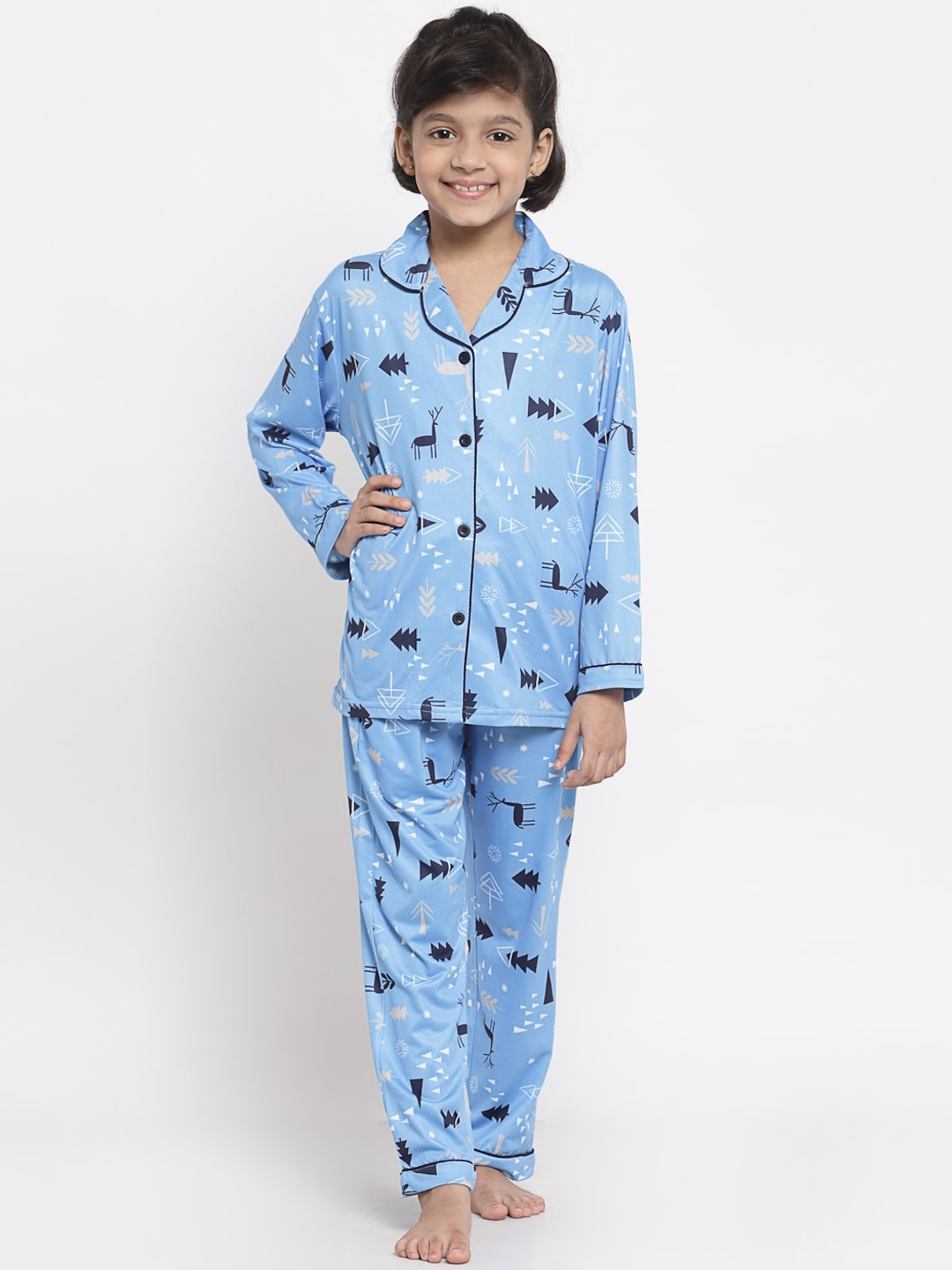

MAXENCE Unisex Kids Blue & White Printed Night suit