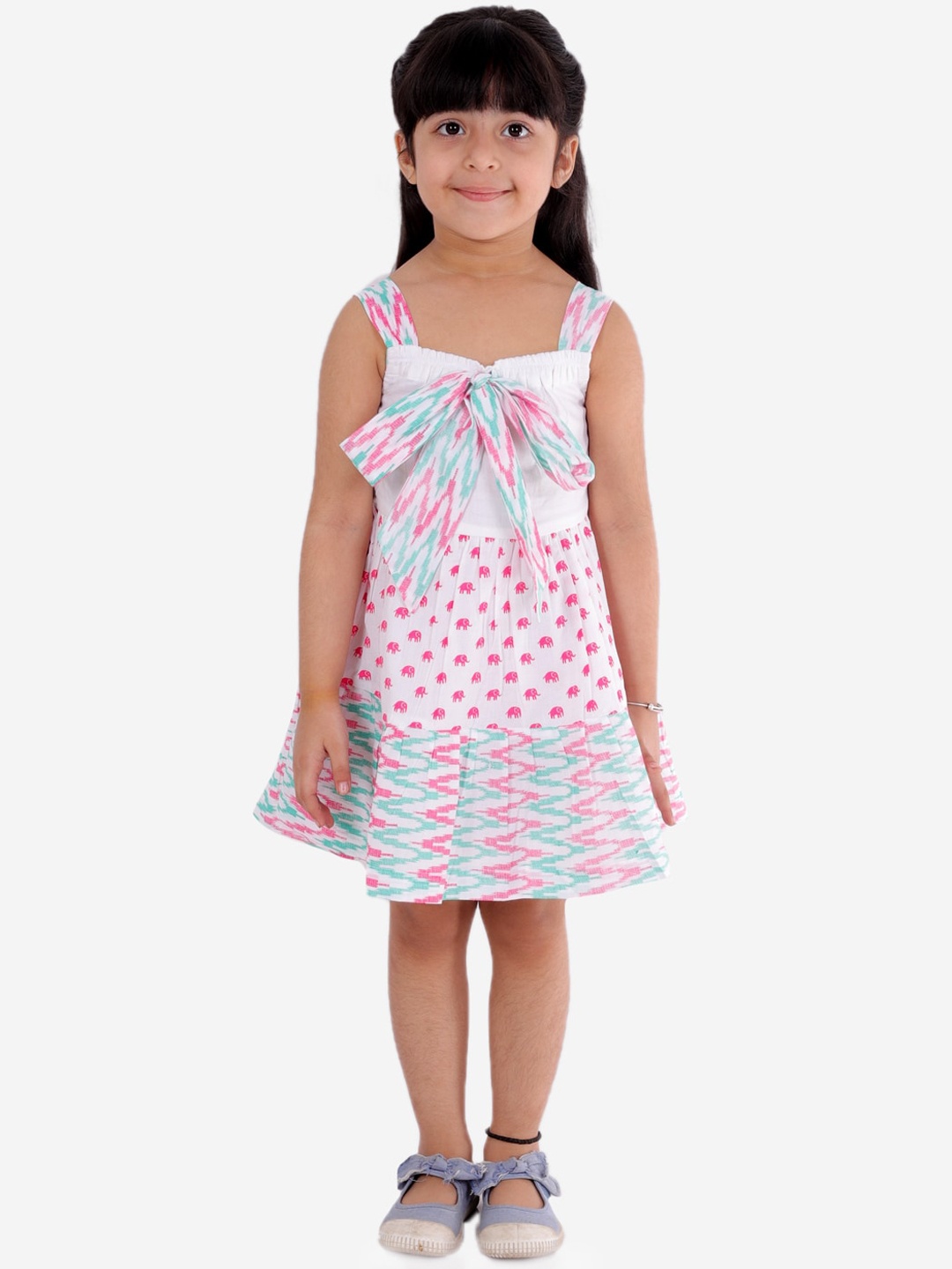 

LIL DRAMA Girl White & Pink Cotton A-Line Dress