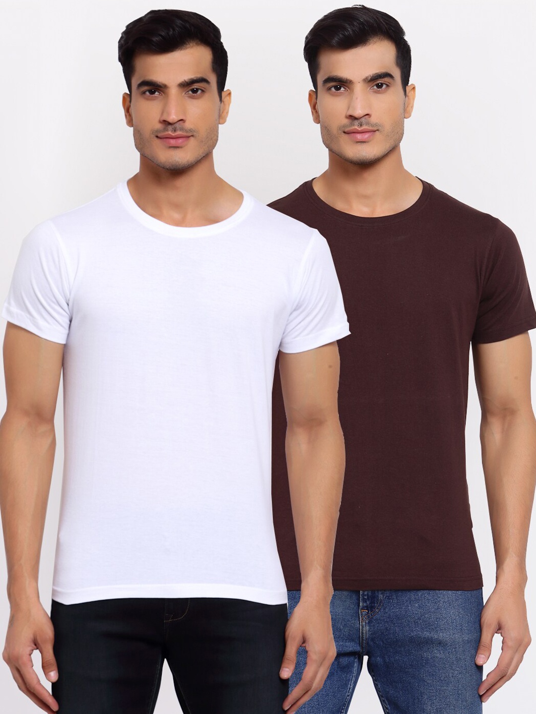 

FERANOID Men Pack of 2 Solid Round Neck Cotton T-shirt, White