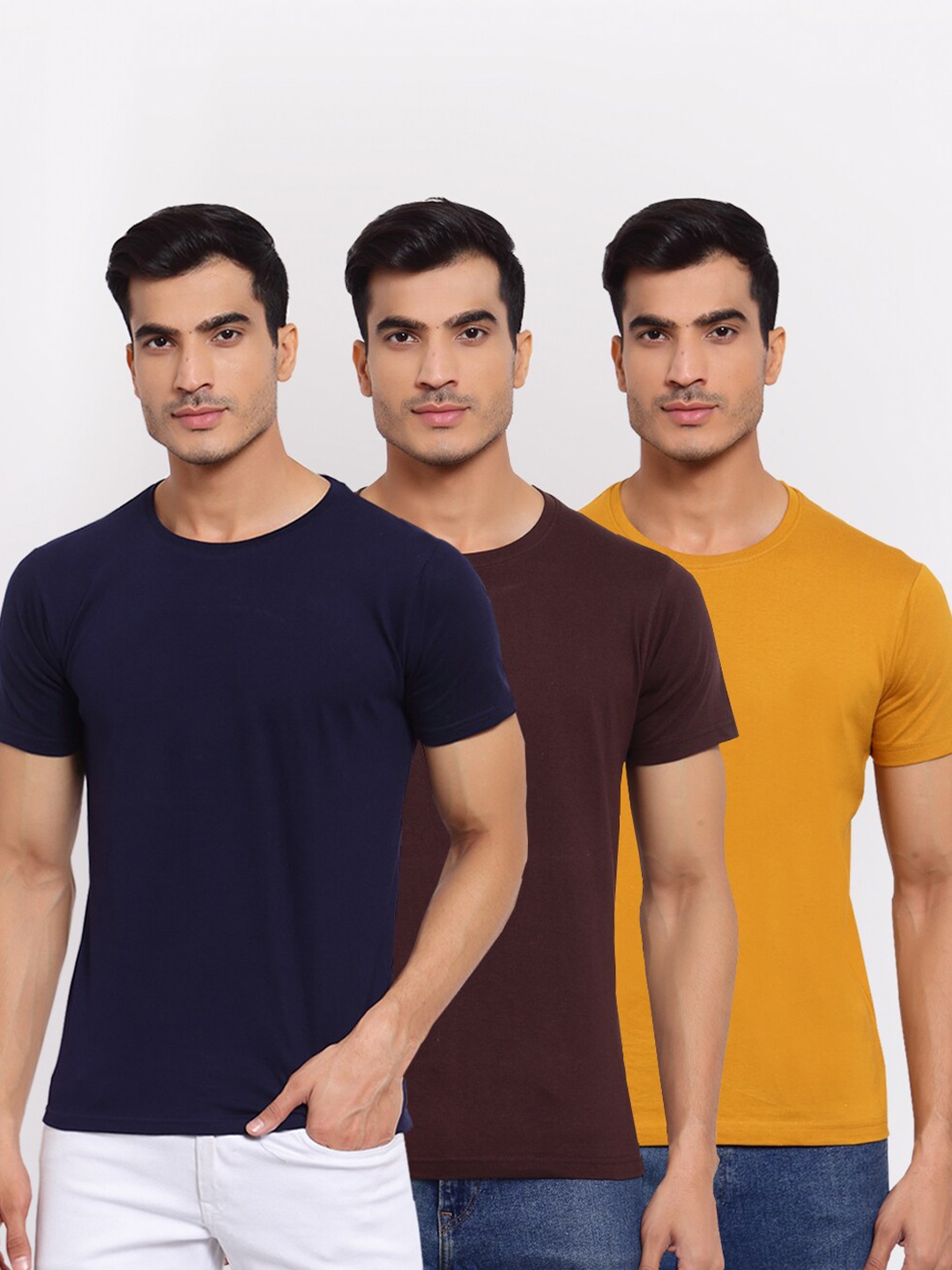 

FERANOID Men Navy Blue Pack of 3 Solid T-shirt