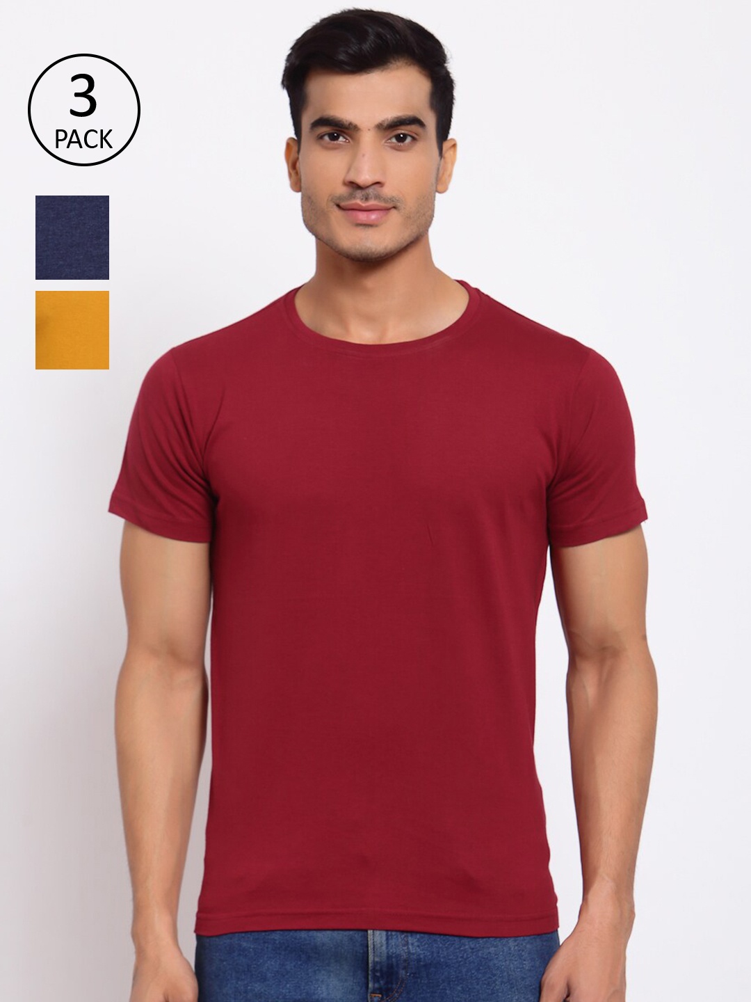 

FERANOID Men Maroon Pack of 3 Pockets T-shirt