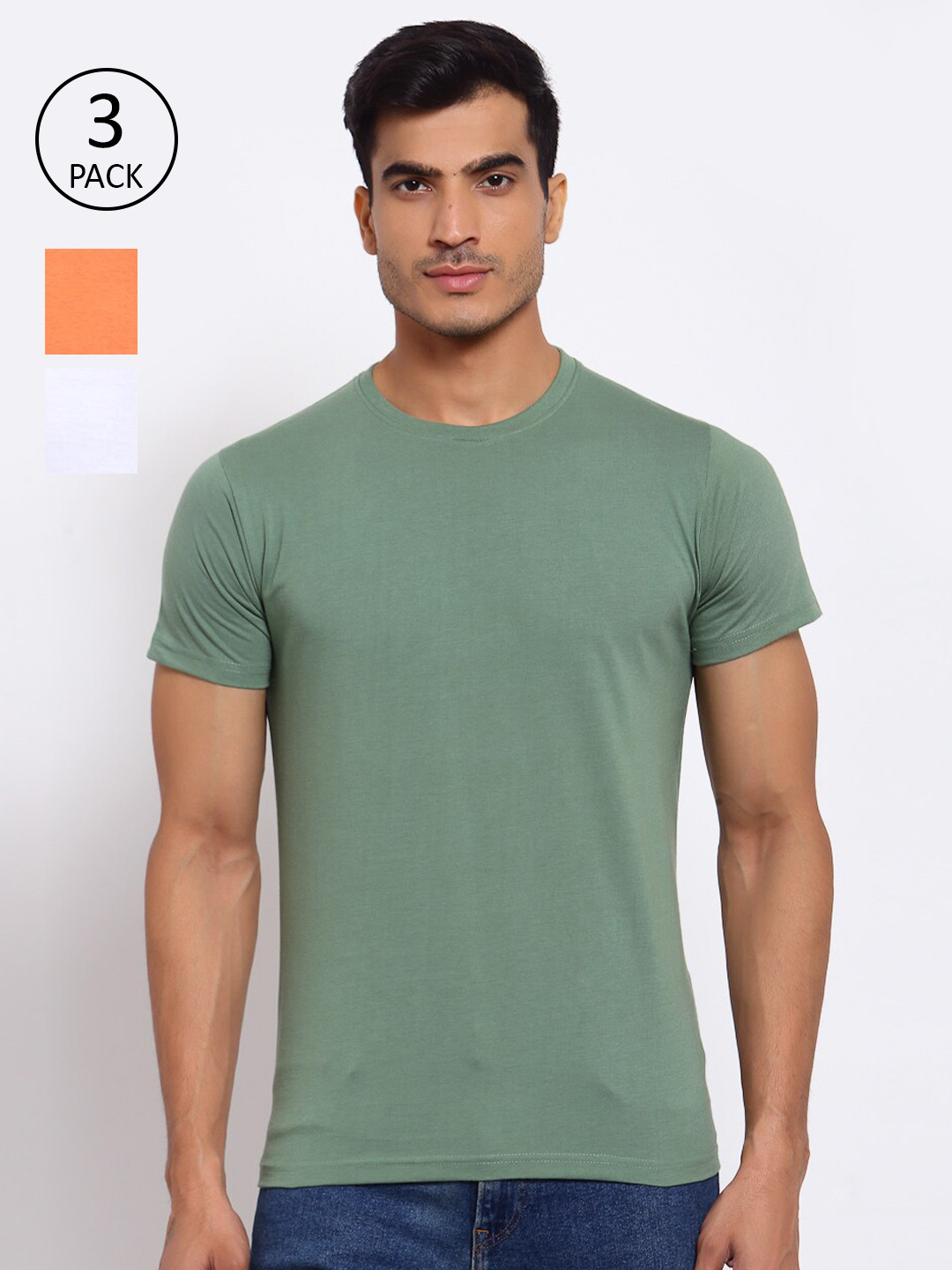

FERANOID Men Pack of 3 Solid Cotton T-shirt, Green