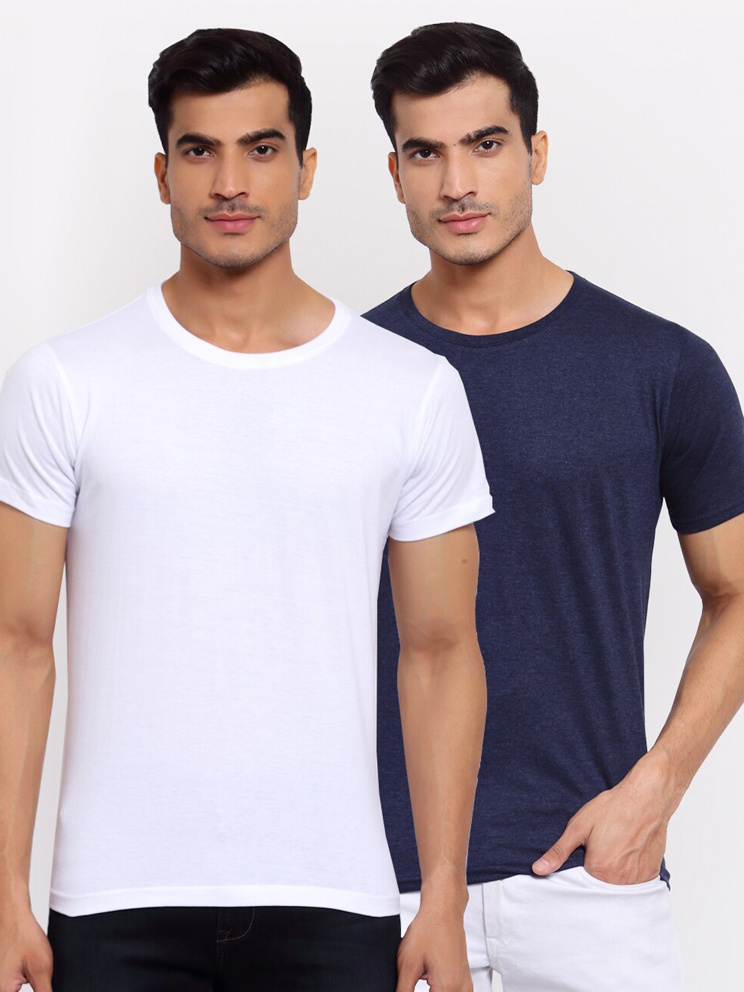 

FERANOID Men White Pack of 2 Solid T-shirt