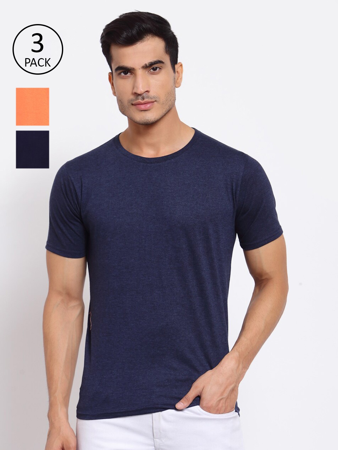 

FERANOID Men Blue & Peach Pack of 3 T-shirts