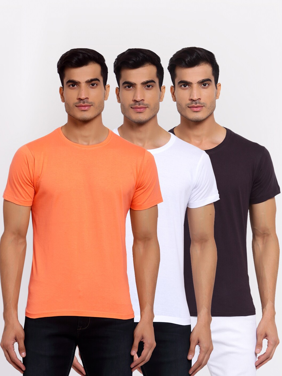 

FERANOID Men Set of 3 Solid Tshirts, Peach