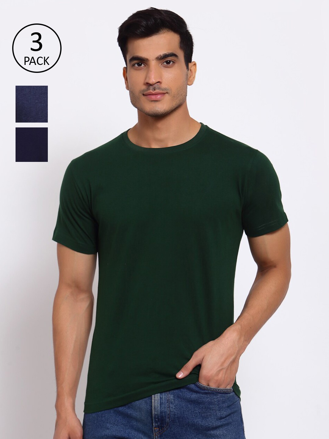 

FERANOID Men Pack of 3 Solid Cotton T-shirt, Green