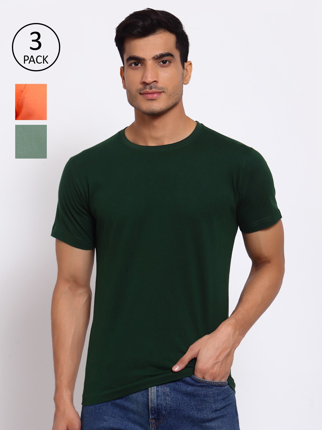 

FERANOID Men Pack of 3 Solid Cotton T-shirt, Green