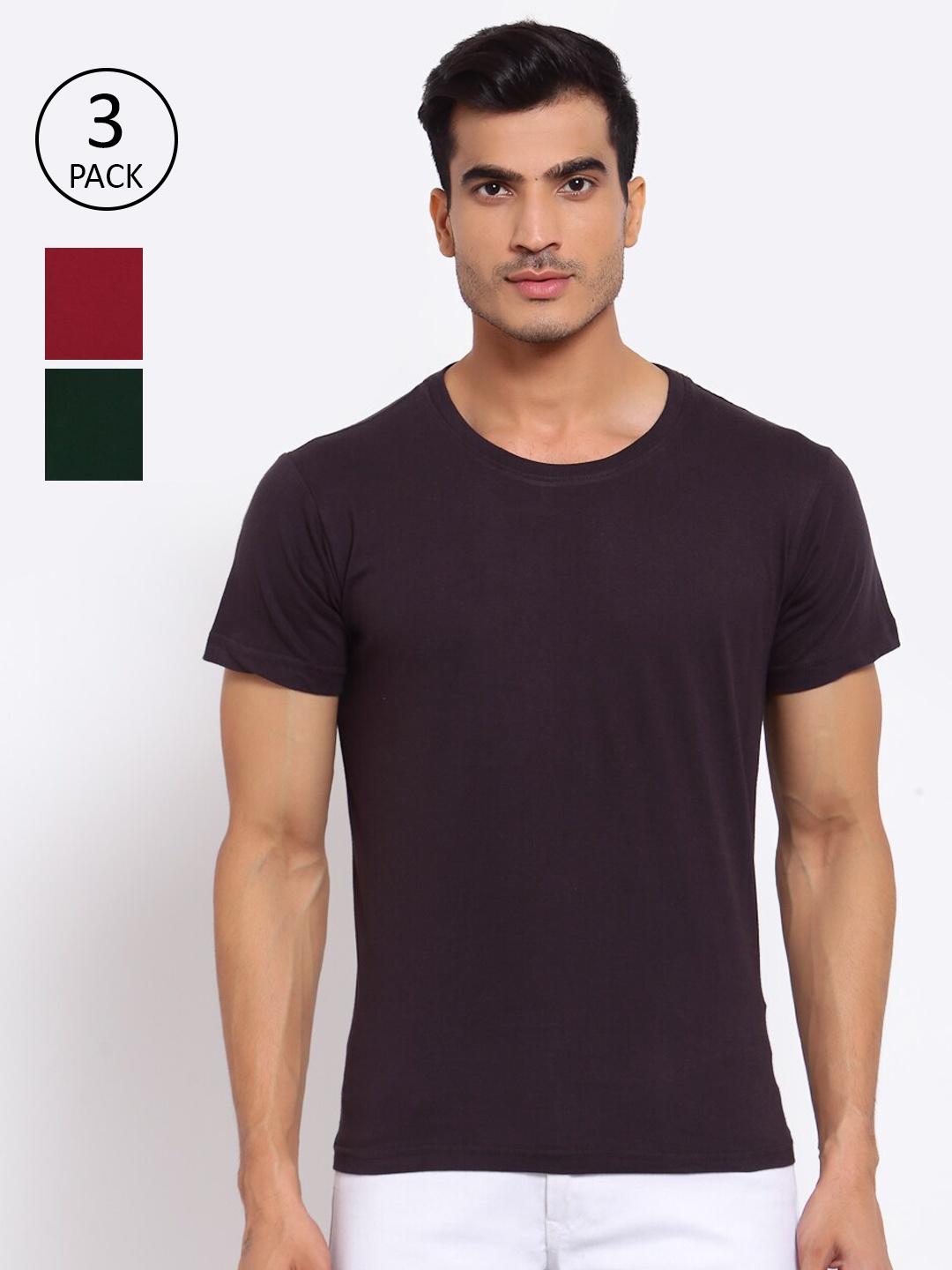

FERANOID Men Green & Red Pack of 3 T-shirts