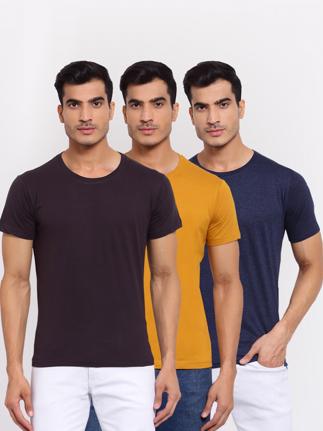 

FERANOID Men Set of 3 Solid Tshirts, Grey