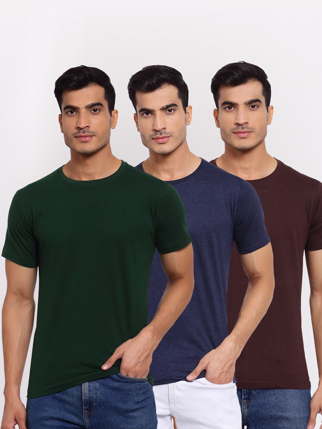 

FERANOID Men Pack of 3 Solid Cotton T-shirt, Green