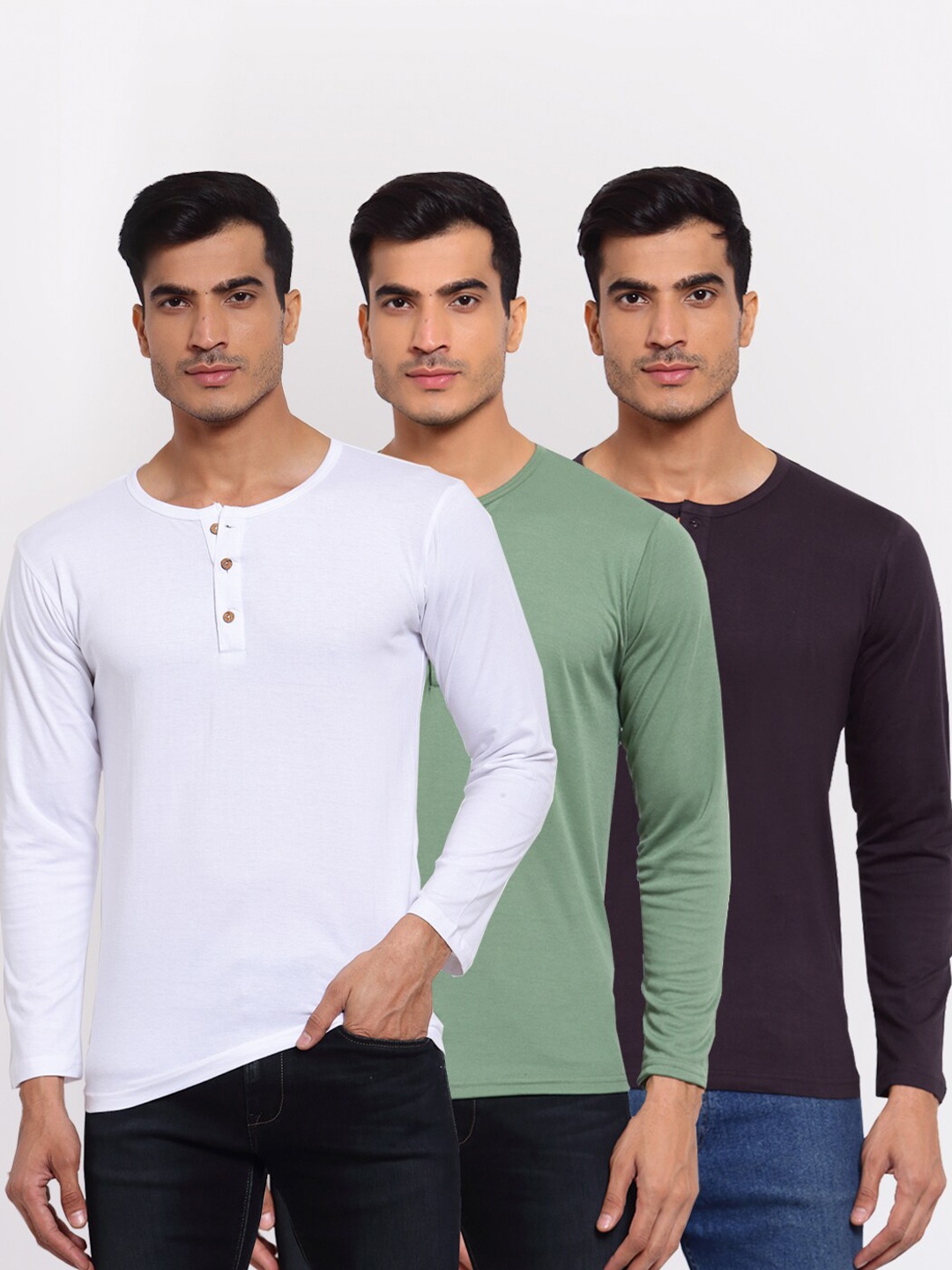 

FERANOID Men Pack of 3 Henley Neck T-shirt, White