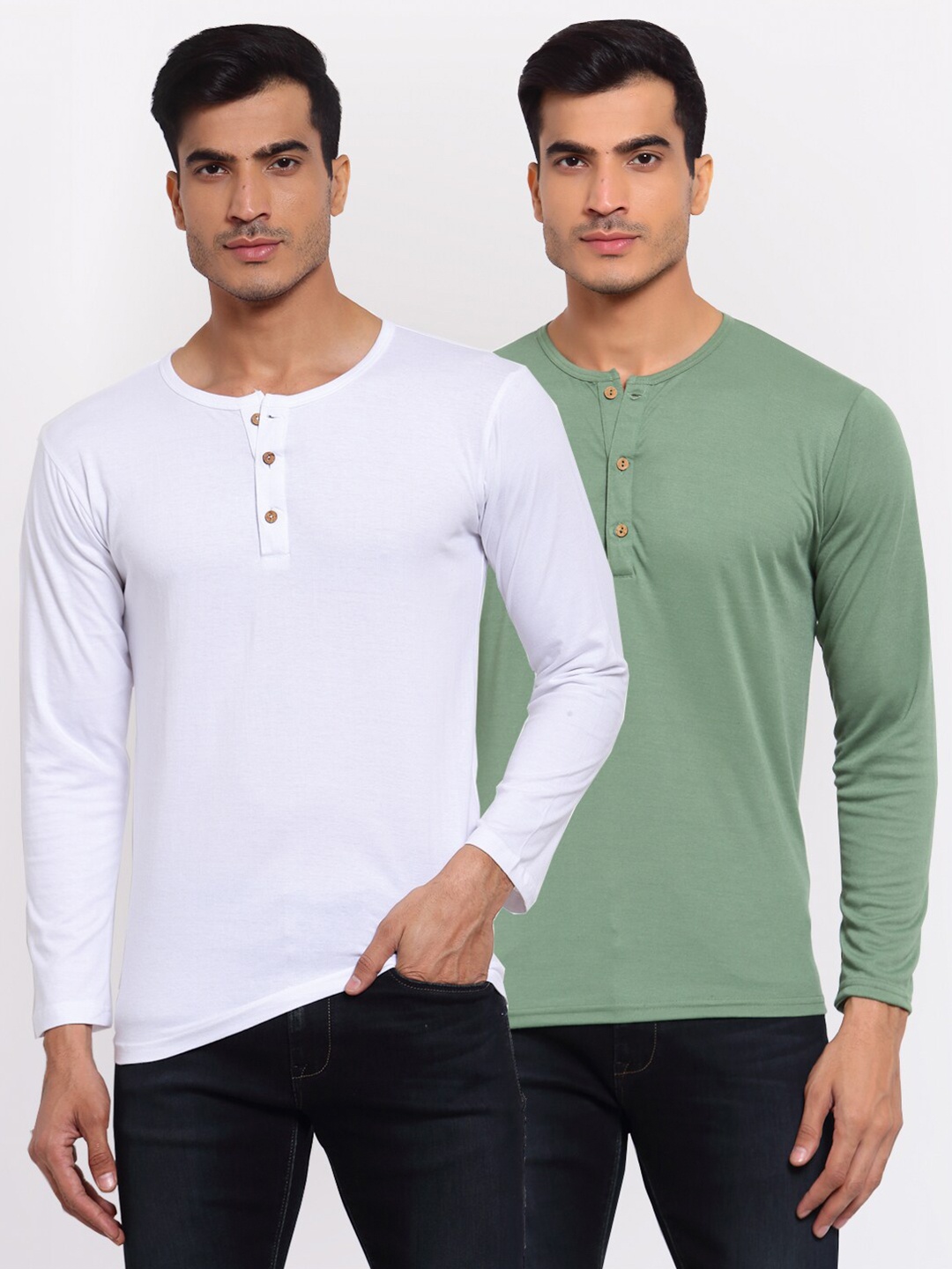 

FERANOID Men White 2 Henley Neck T-shirt