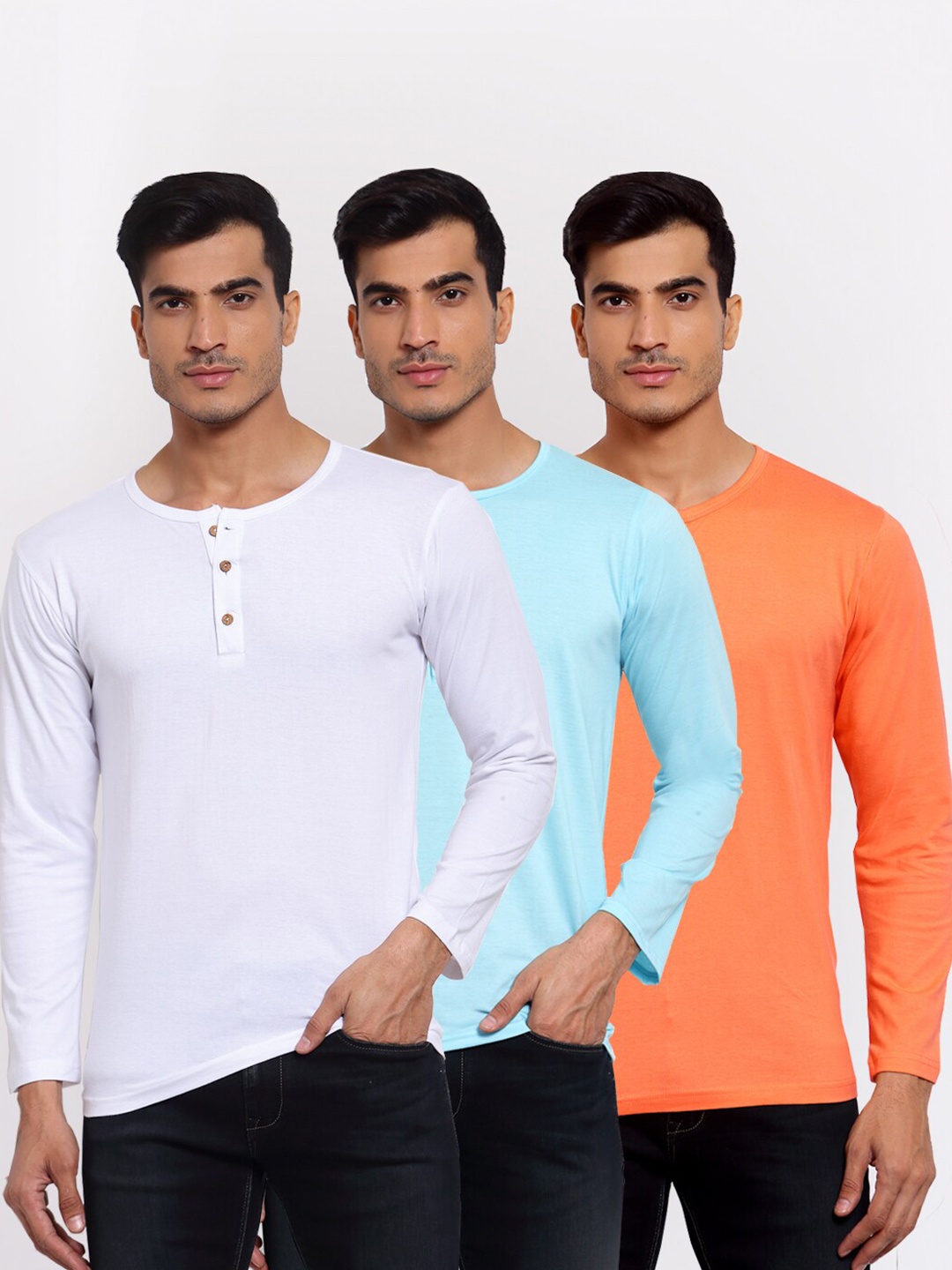 

FERANOID Men Set of 3 Solid Tshirts, White