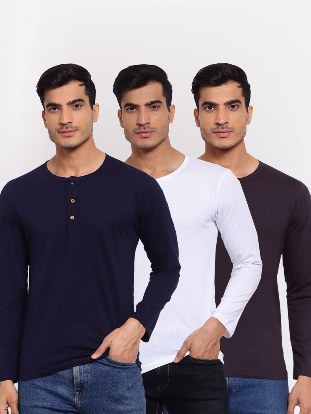 

FERANOID Men Pack of 3 Solid Cotton T-shirt, Navy blue