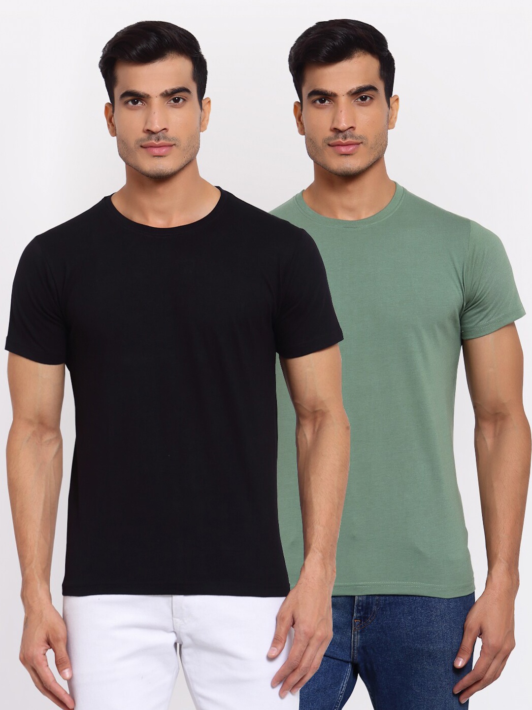 

FERANOID Men Pack of 2 Solid Cotton T-shirt, Black