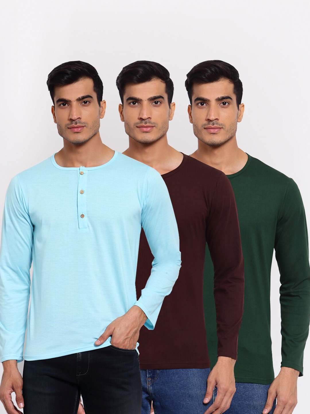 

FERANOID Men Blue 3 Henley Neck Pockets T-shirt