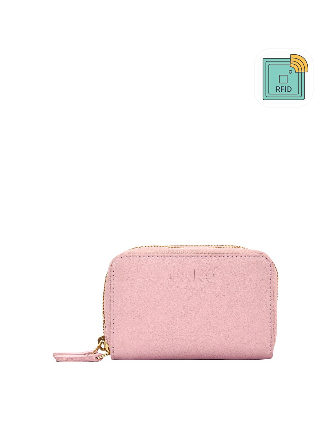 

Eske Women Pink & Gold-Toned Leather Zip Around Wallet