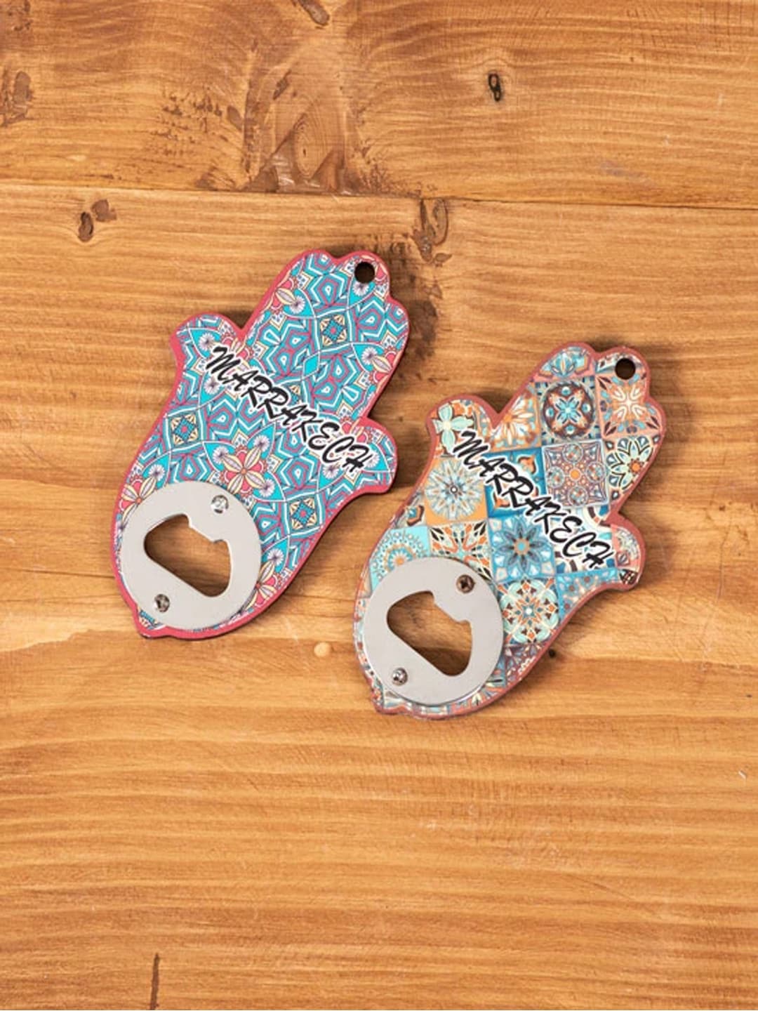 THEDECORKART Set of 2 Printed Bottle Opener Cum Fridge Magnets, Multi