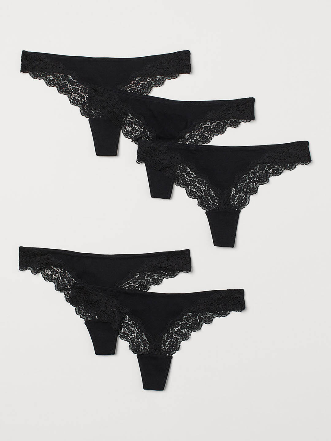 

H&M Women Black 5-Pack Thong Briefs -1009589001