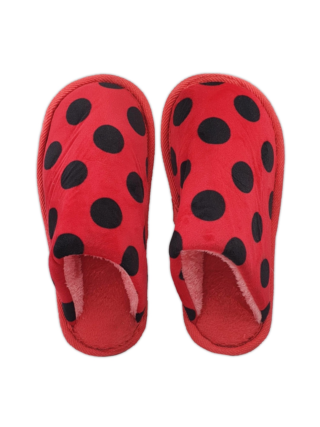 

Pampy Angel Women Red & Black Polka Dots Printed Fur Room Slippers