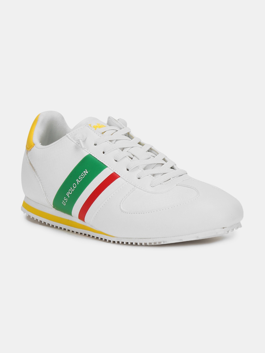 

U S Polo Assn Men Off White Colourblocked PU Sneakers