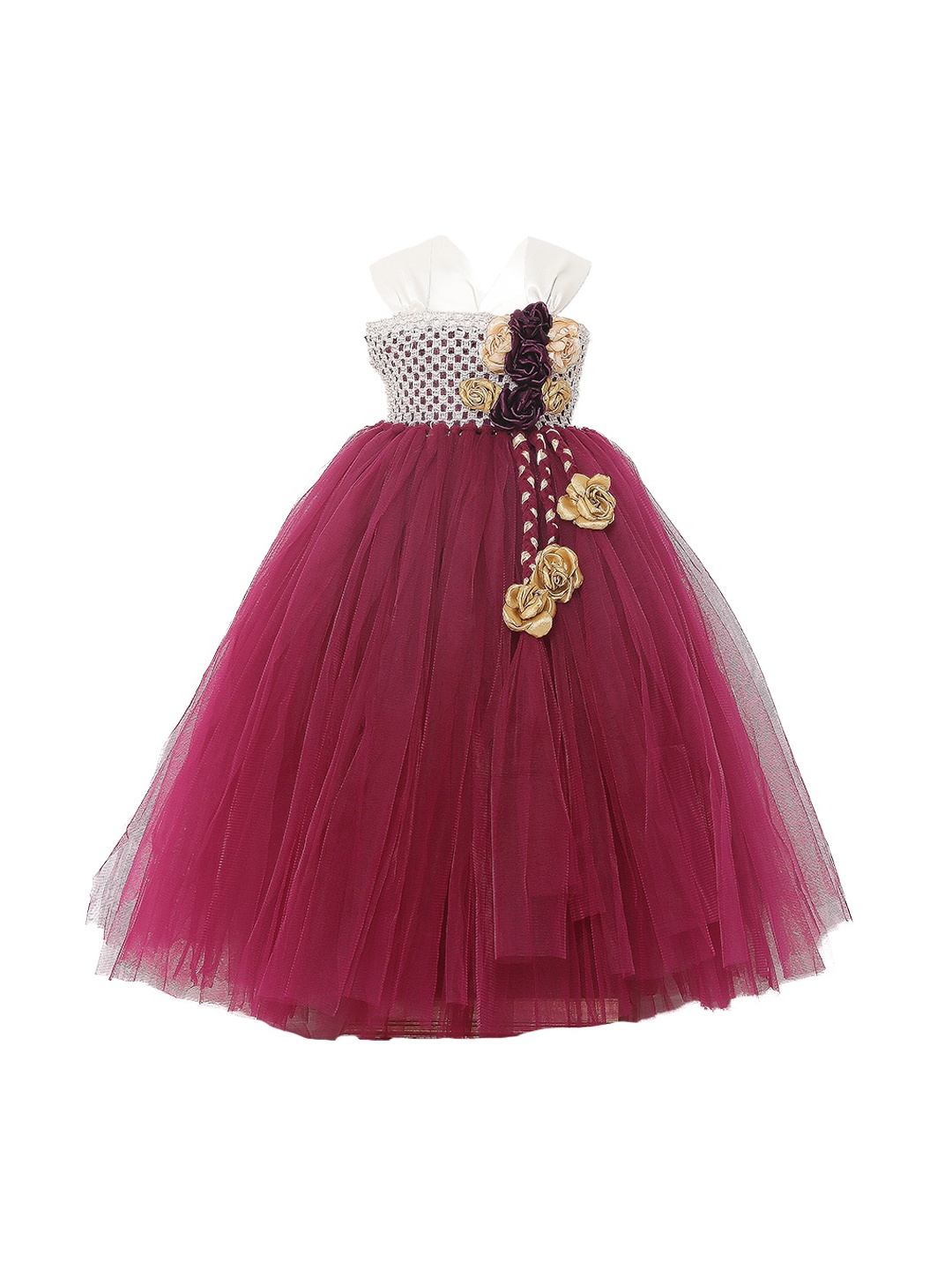 

TINY MINY ME Girls Burgundy & White Halter Neck Gown