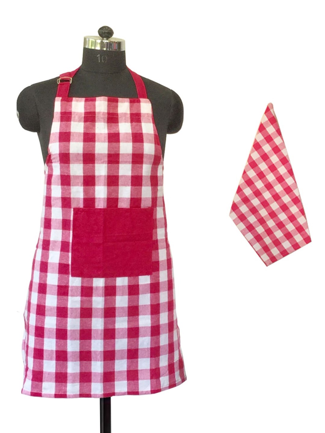 

Lushomes Unisex Pink Checks Lilac Kitchen Cooking Apron & Towel 2 Pc Set